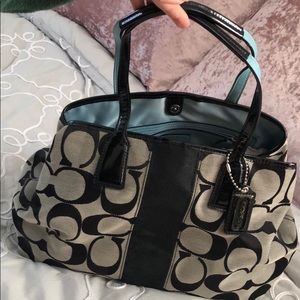 Black & Turquoise Blue Coach Handbag